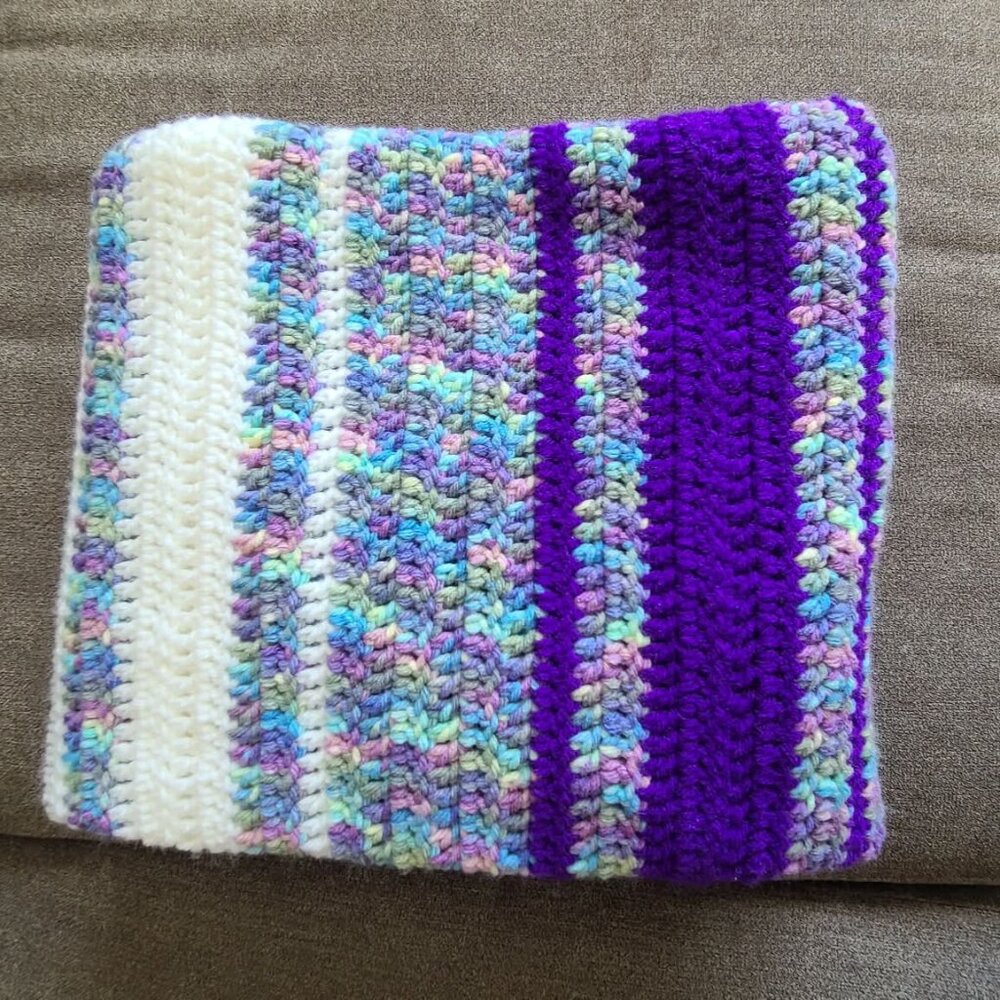 Crocheted Striped Lapghan – Handmade in North Dakota – approx 37” x 44”